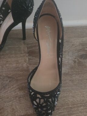 Betsey Johnson Black Beaded D'Orsay Heel with Floral Cutouts